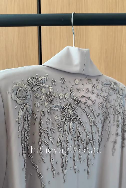 Pre-Order Silver Blossom Abaya Pearl GREY