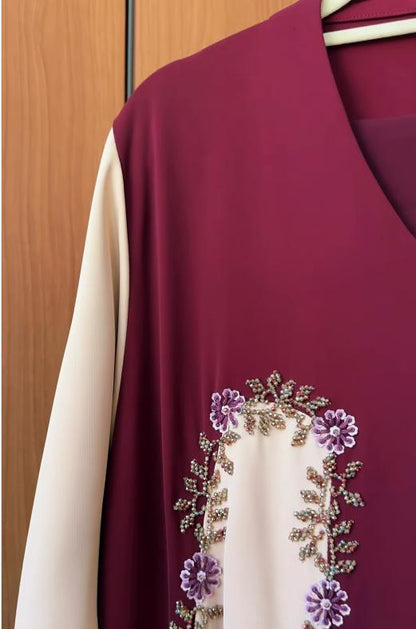 Burgundy Blossom Abaya
