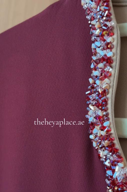 Burgundy Beige Abaya