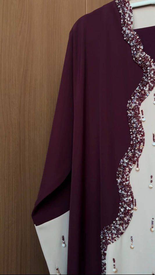 Burgundy Beige Abaya