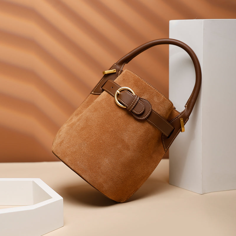 Vintage Genuine Leather Suede Bucket Bag