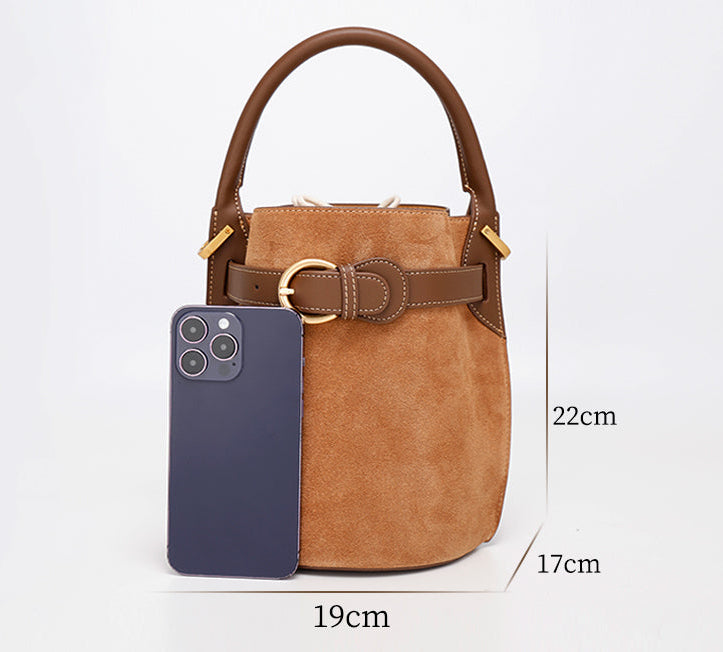 Vintage Genuine Leather Suede Bucket Bag