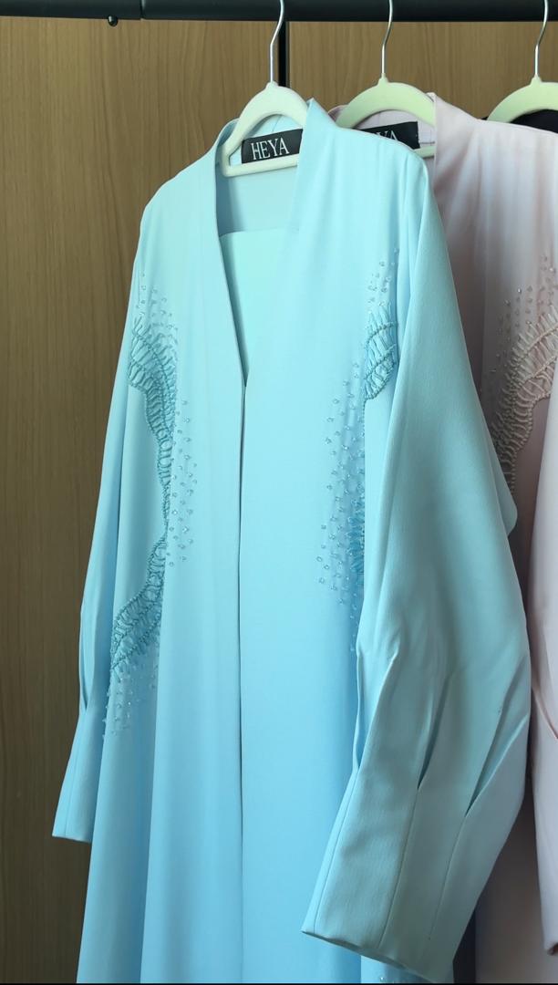 Naseem aqua-blue abaya with delicate hand embroidery by HEYA