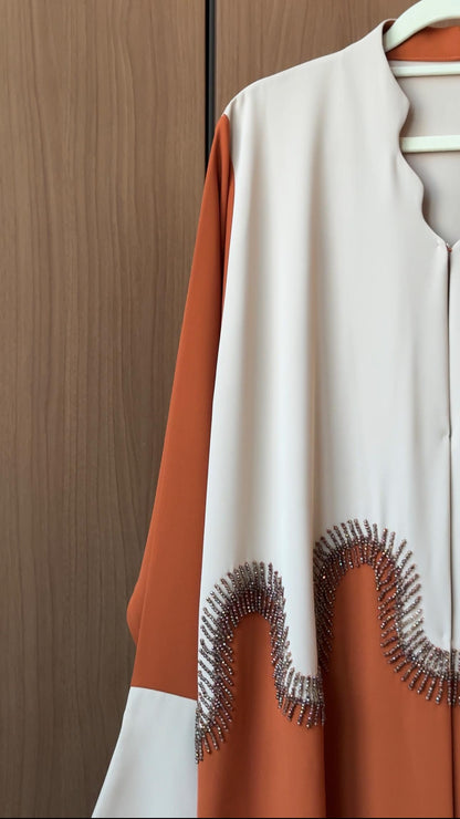 HEYA Sahara Dune Abaya – Terracotta & Cream