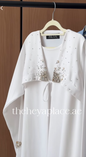 Snow White Crystal Abay in white with champagne crystal embellishments, scattered bead detailing and elegant flowing cape sleeves.